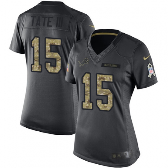 Women's Nike Detroit Lions 15 Golden Tate III Limited Black 2016 Salute to Service NFL Jersey