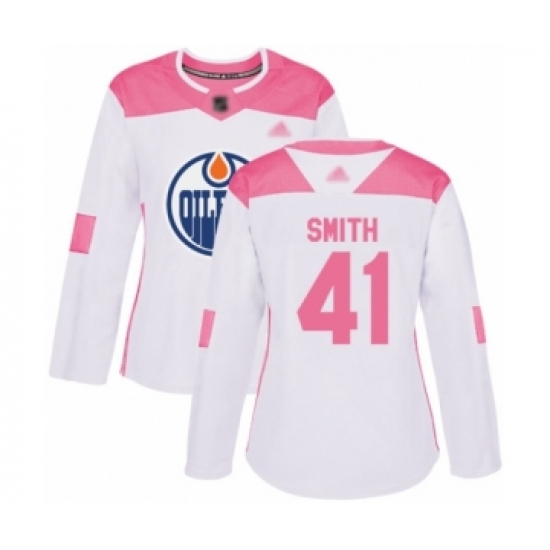 Women's Edmonton Oilers 41 Mike Smith Authentic White Pink Fashion Hockey Jersey