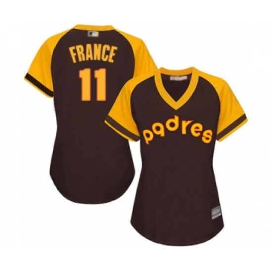 Women's San Diego Padres 11 Ty France Authentic Brown Alternate Cooperstown Cool Base Baseball Player Jersey