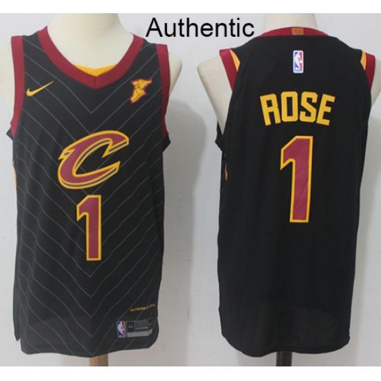 Men's Nike Cleveland Cavaliers 1 Derrick Rose Black NBA Authentic Statement Edition Jersey