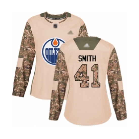 Women's Edmonton Oilers 41 Mike Smith Authentic Camo Veterans Day Practice Hockey Jersey