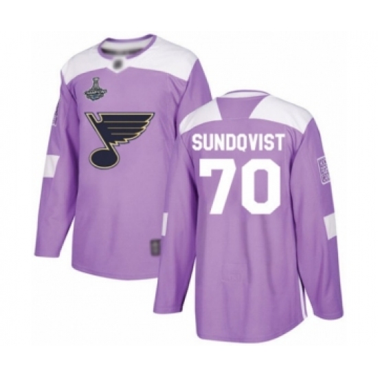 Men's St. Louis Blues 70 Oskar Sundqvist Authentic Purple Fights Cancer Practice 2019 Stanley Cup Champions Hockey Jersey