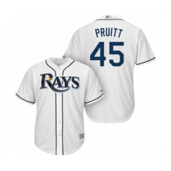 Youth Tampa Bay Rays 45 Austin Pruitt Authentic White Home Cool Base Baseball Player Jersey