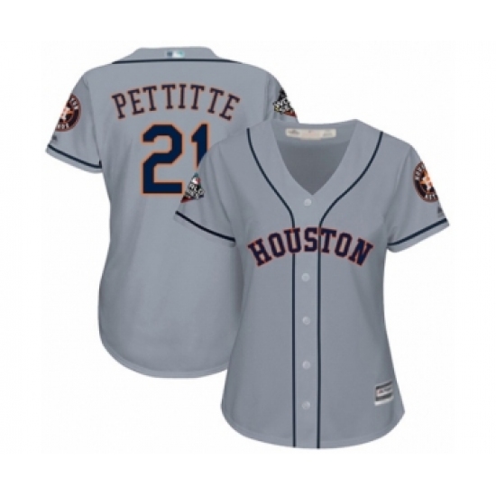 Women's Houston Astros 21 Andy Pettitte Authentic Grey Road Cool Base 2019 World Series Bound Baseball Jersey