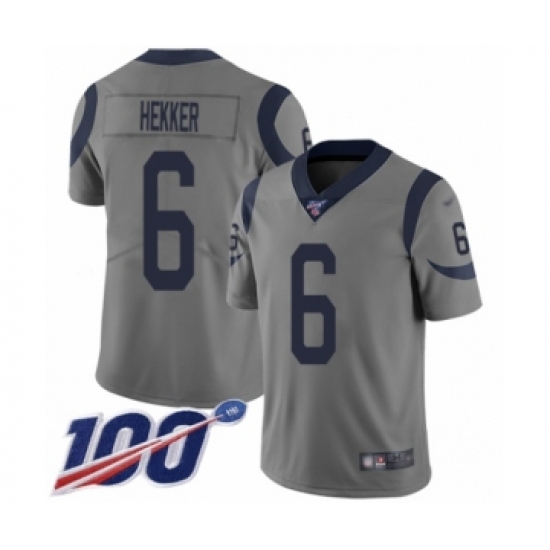 Men's Los Angeles Rams 6 Johnny Hekker Limited Gray Inverted Legend 100th Season Football Jersey