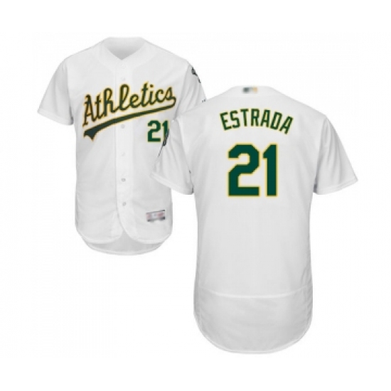 Men's Oakland Athletics 21 Marco Estrada White Home Flex Base Authentic Collection Baseball Jersey