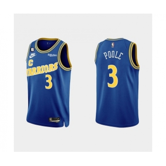 Men's Golden State Warriors 3 Jordan Poole 2022-23 Blue With No.6 Patch Stitched Basketball Jersey