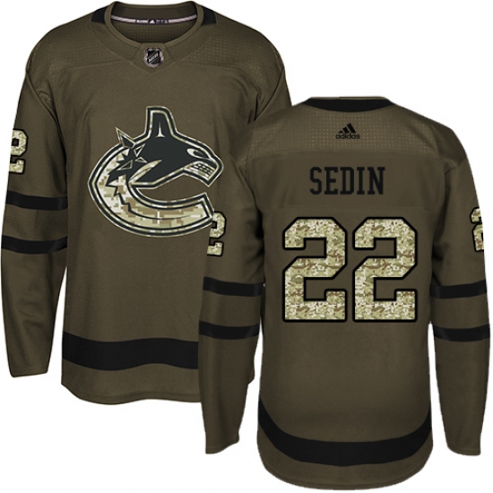 Men's Adidas Vancouver Canucks 22 Daniel Sedin Authentic Green Salute to Service NHL Jersey