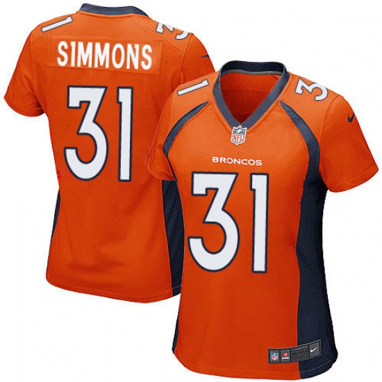 Women's Nike Denver Broncos 31 Justin Simmons Game Orange Team Color NFL Jersey