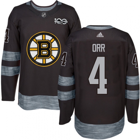 Men's Adidas Boston Bruins 4 Bobby Orr Authentic Black 1917-2017 100th Anniversary NHL Jersey