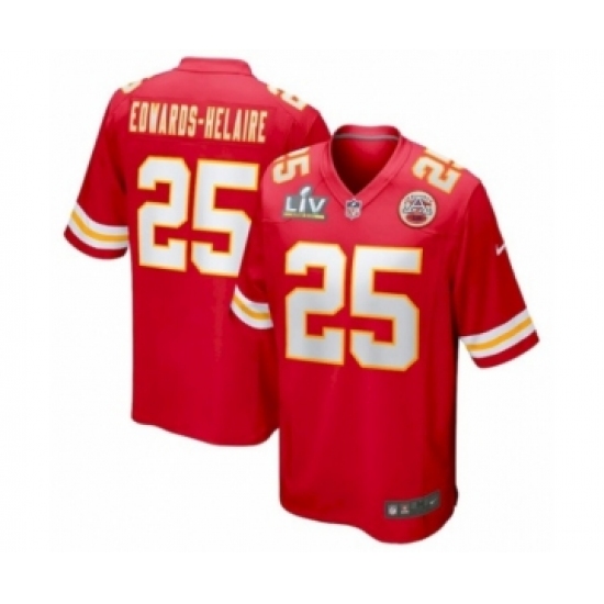 Men'sKansas City Chiefs 25 Clyde Edwards-Helaire Red Super Bowl LV game Jersey