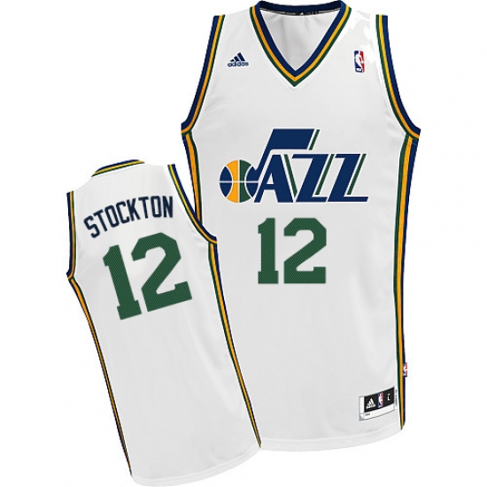 Men's Adidas Utah Jazz 12 John Stockton Swingman White Home NBA Jersey