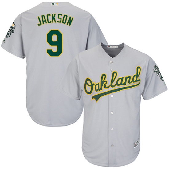 Youth Majestic Oakland Athletics 9 Reggie Jackson Authentic Grey Road Cool Base MLB Jersey