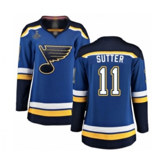 Women's St. Louis Blues 11 Brian Sutter Fanatics Branded Royal Blue Home Breakaway 2019 Stanley Cup Champions Hockey Jersey