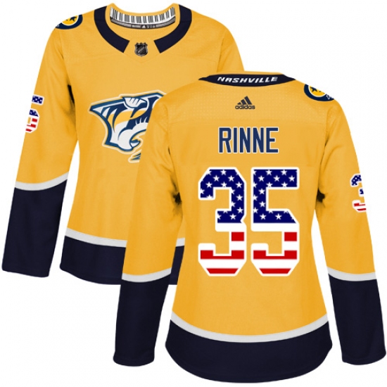 Women's Adidas Nashville Predators 35 Pekka Rinne Authentic Gold USA Flag Fashion NHL Jersey