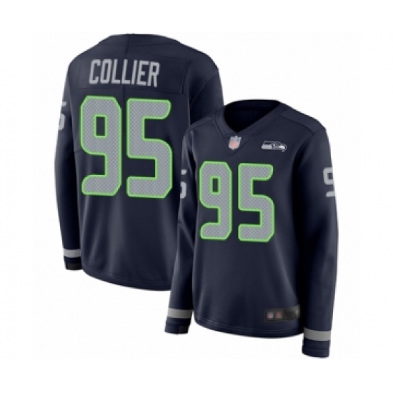 Women's Seattle Seahawks 95 L.J. Collier Limited Navy Blue Therma Long Sleeve Football Jersey