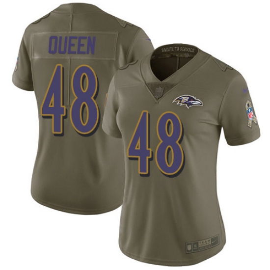 Women's Baltimore Ravens 48 Patrick Queen Olive Stitched NFL Limited 2017 Salute To Service Jersey