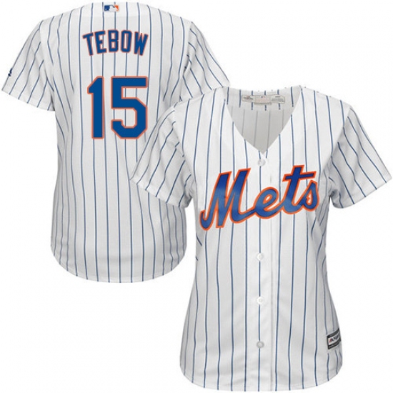 Women's Majestic New York Mets 15 Tim Tebow Authentic White Home Cool Base MLB Jersey