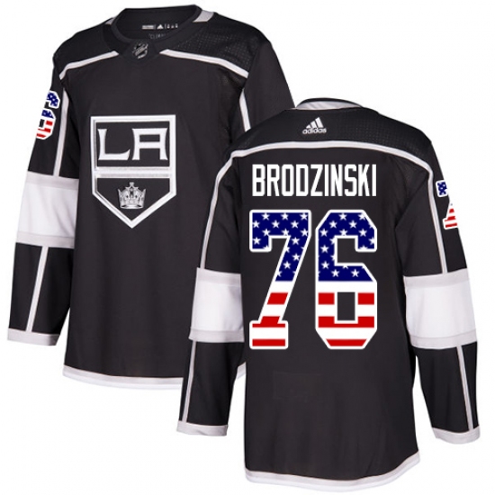 Men's Adidas Los Angeles Kings 76 Jonny Brodzinski Authentic Black USA Flag Fashion NHL Jersey