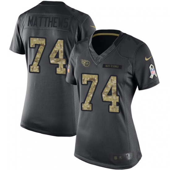 Women's Nike Tennessee Titans 74 Bruce Matthews Limited Black 2016 Salute to Service NFL Jersey