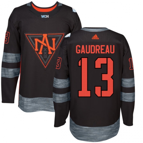 Men's Adidas Team North America 13 Johnny Gaudreau Authentic Black Away 2016 World Cup of Hockey Jersey