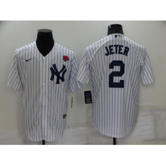 Men's New York Yankees 2 Derek Jeter White Cool Base Stitched Rose Baseball Jersey