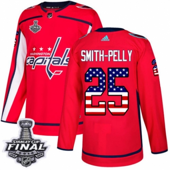 Youth Adidas Washington Capitals 25 Devante Smith-Pelly Authentic Red USA Flag Fashion 2018 Stanley Cup Final NHL Jersey