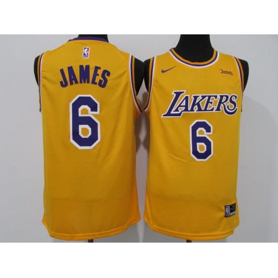 Men's Nike Los Angeles Lakers 6 LeBron James Yellow Basketball Swingman Association Edition Jersey