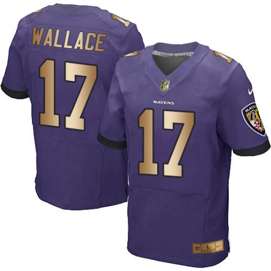 Men's Nike Baltimore Ravens 17 Mike Wallace Elite Purple/Gold Team Color NFL Jersey