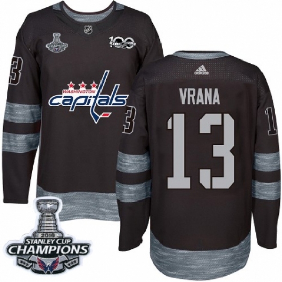 Men's Adidas Washington Capitals 13 Jakub Vrana Authentic Black 1917-2017 100th Anniversary 2018 Stanley Cup Final Champions NHL Jersey