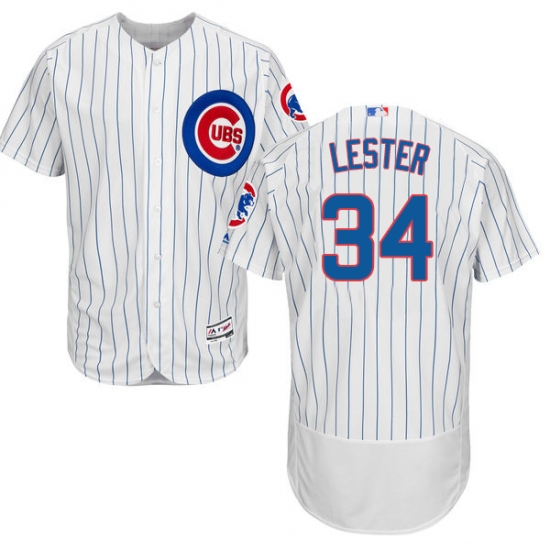 Men's Majestic Chicago Cubs 34 Jon Lester White Home Flex Base Authentic Collection MLB Jersey