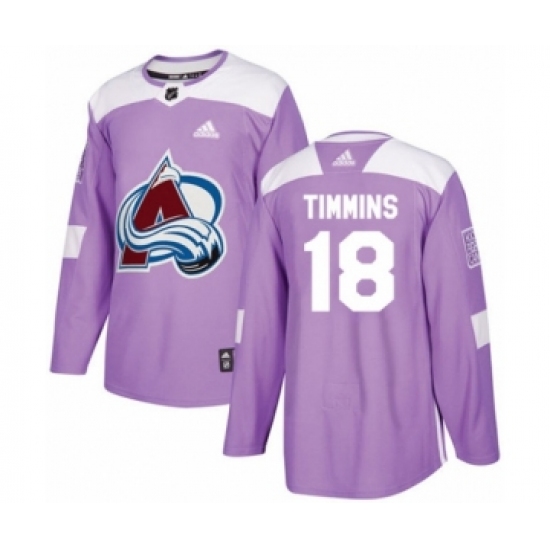 Youth Adidas Colorado Avalanche 18 Conor Timmins Authentic Purple Fights Cancer Practice NHL Jersey