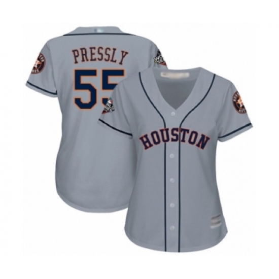 Women's Houston Astros 55 Ryan Pressly Authentic Grey Road Cool Base 2019 World Series Bound Baseball Jersey