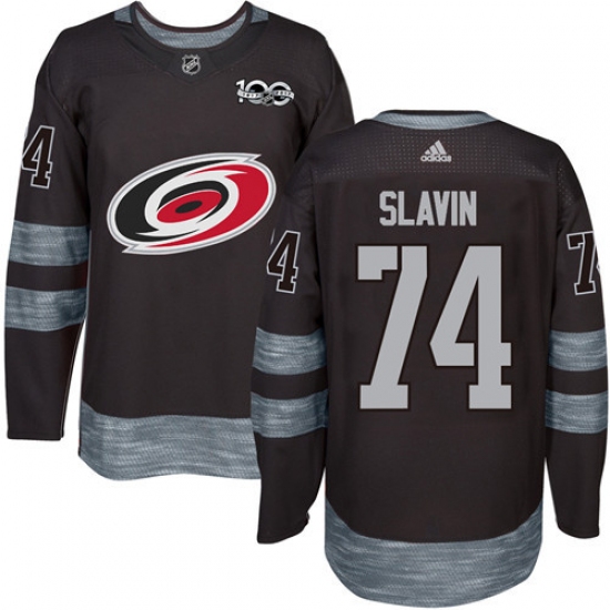 Men's Adidas Carolina Hurricanes 74 Jaccob Slavin Premier Black 1917-2017 100th Anniversary NHL Jersey