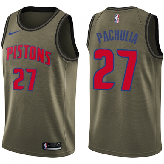 Youth Nike Detroit Pistons 27 Zaza Pachulia Swingman Green Salute to Service NBA Jersey