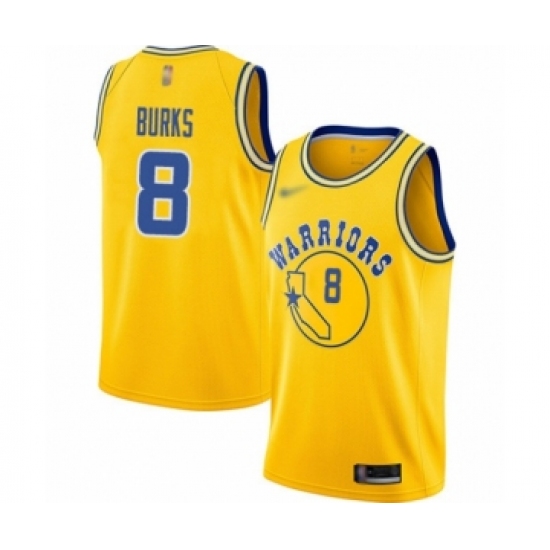 Men's Golden State Warriors 8 Alec Burks Authentic Gold Hardwood Classics Basketball Jersey