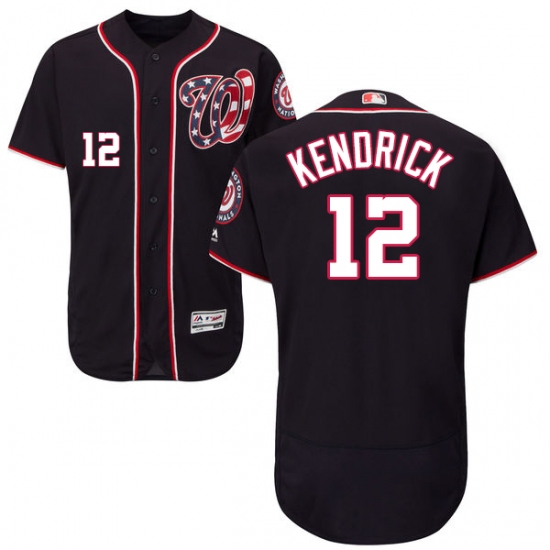 Men's Majestic Washington Nationals 12 Howie Kendrick Navy Blue Alternate Flex Base Authentic Collection MLB Jersey