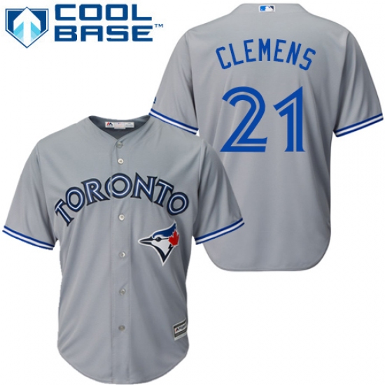 Youth Majestic Toronto Blue Jays 21 Roger Clemens Replica Grey Road MLB Jersey