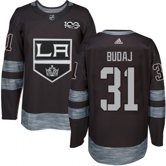 Men's Adidas Los Angeles Kings 31 Peter Budaj Authentic Black 1917-2017 100th Anniversary NHL Jersey