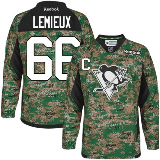 Men's Reebok Pittsburgh Penguins 66 Mario Lemieux Premier Camo Veterans Day Practice NHL Jersey