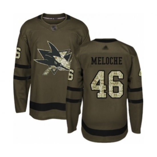 Men's San Jose Sharks 46 Nicolas Meloche Authentic Green Salute to Service Hockey Jersey