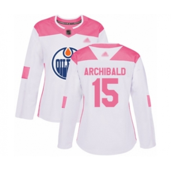 Women's Edmonton Oilers 15 Josh Archibald Authentic White Pink Fashion Hockey Jersey