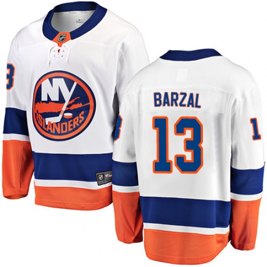 Men's New York Islanders 13 Mathew Barzal Fanatics Branded White Away Breakaway NHL Jersey