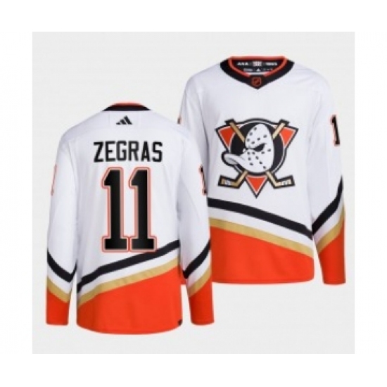 Men's Anaheim Ducks 11 Trevor Zegras White 2022-23 Reverse Retro Stitched Jersey