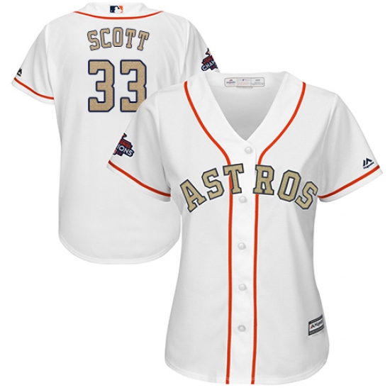 Women's Majestic Houston Astros 33 Mike Scott Authentic White 2018 Gold Program Cool Base MLB Jersey