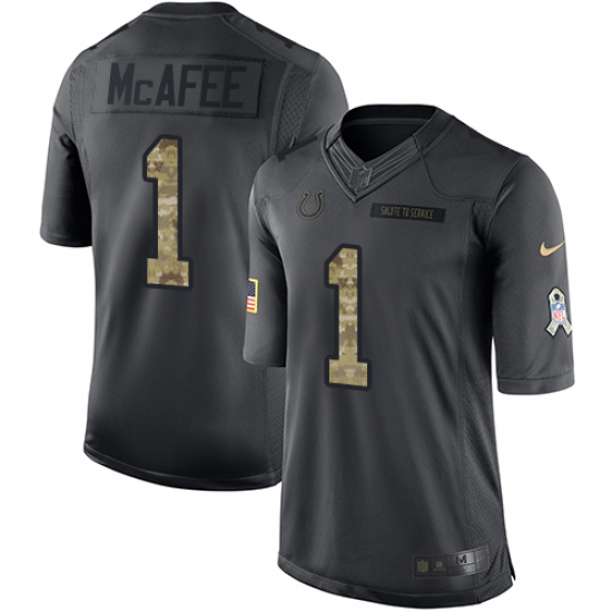 Men's Nike Indianapolis Colts 1 Pat McAfee Limited Black 2016 Salute to Service NFL Jersey