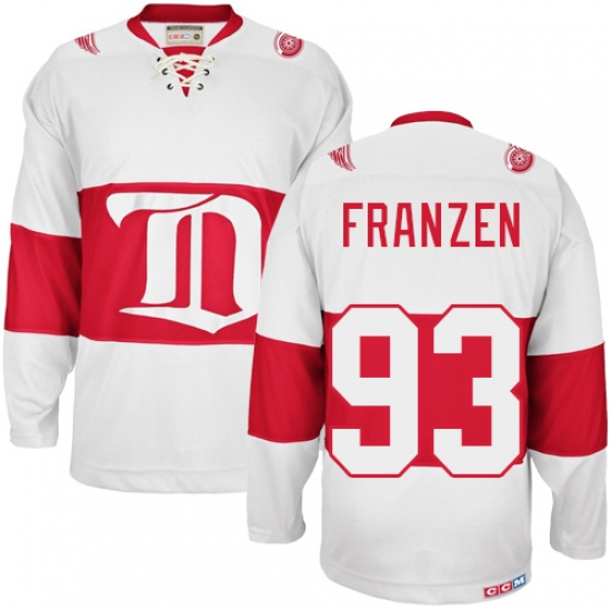 Men's CCM Detroit Red Wings 93 Johan Franzen Premier White Winter Classic Throwback NHL Jersey