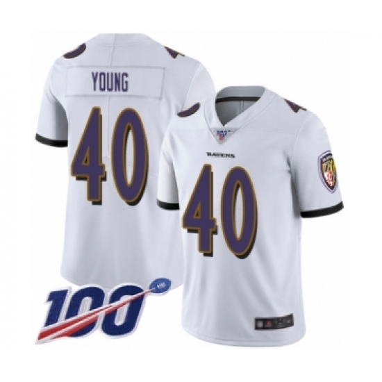 Men's Baltimore Ravens 40 Kenny Young White Vapor Untouchable Limited Player 100th Season Football Jersey