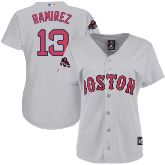 Women's Majestic Boston Red Sox 13 Hanley Ramirez Authentic Grey Road 2018 World Series Champions MLB Jersey