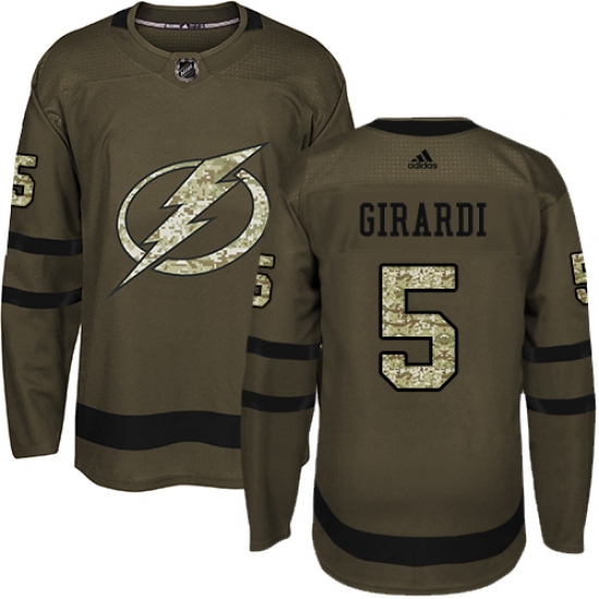 Men's Adidas Tampa Bay Lightning 5 Dan Girardi Authentic Green Salute to Service NHL Jersey